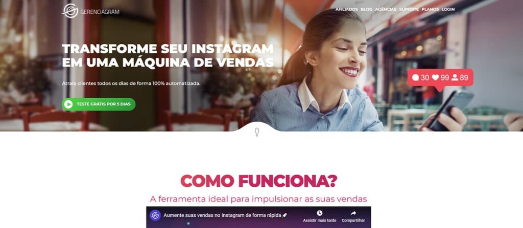 Página inicial do site Gerenciagram.